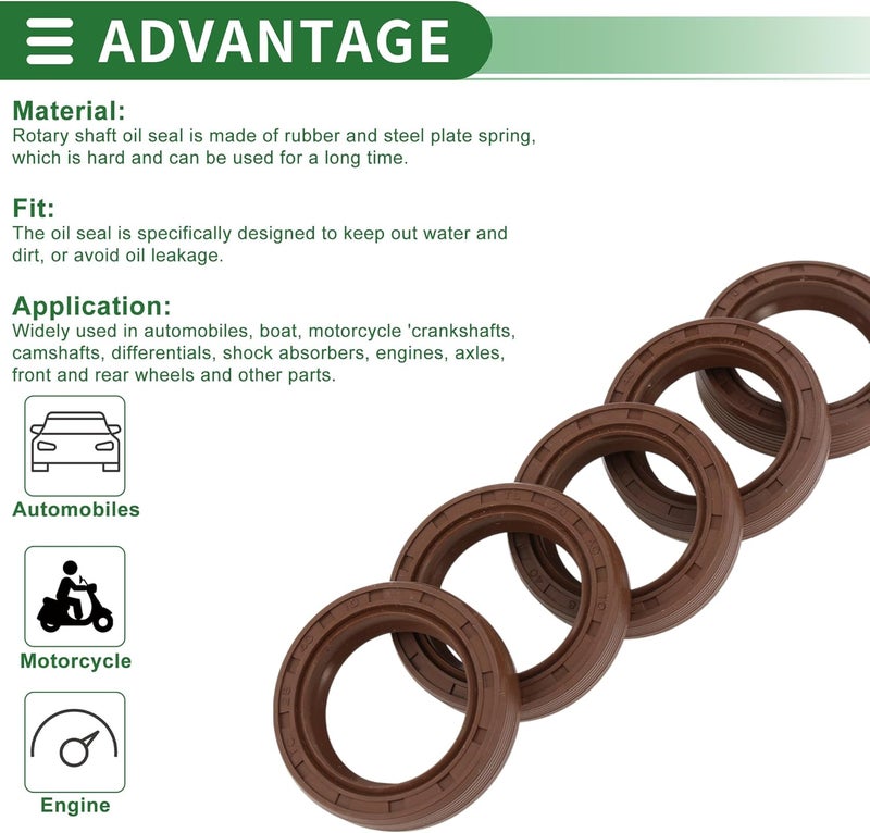 Partuto Universal Oil Seal TG4 Lip Seal Ring Rotary Shaft Seal 28x40x10mm High Pressure FKM Rubber Brown 5 Pcs - Image 4